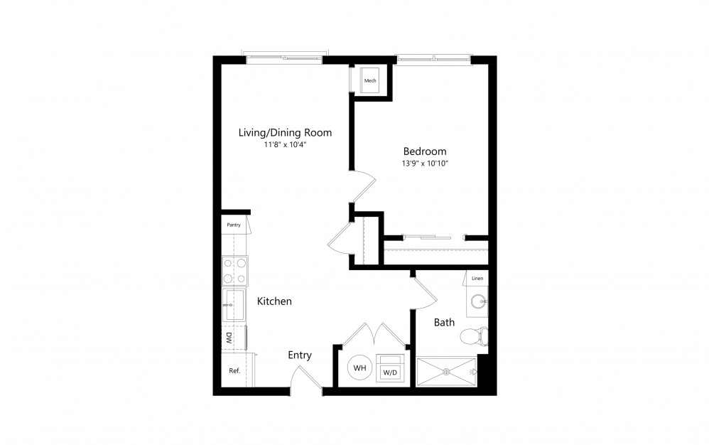 A1 - 1 bedroom floorplan layout with 1 bath and 593 square feet.