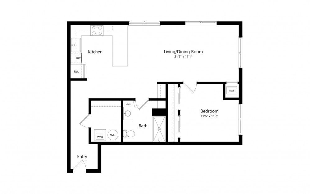 A5 - 1 bedroom floorplan layout with 1 bathroom and 804 square feet