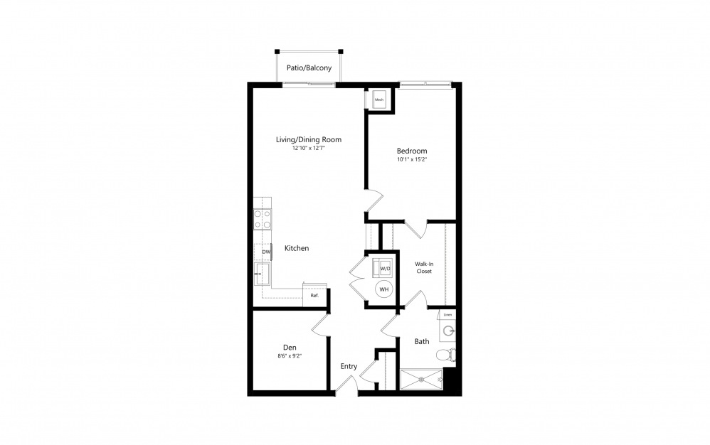 B1 - 1 bedroom floorplan layout with 1 bath and 850 square feet.