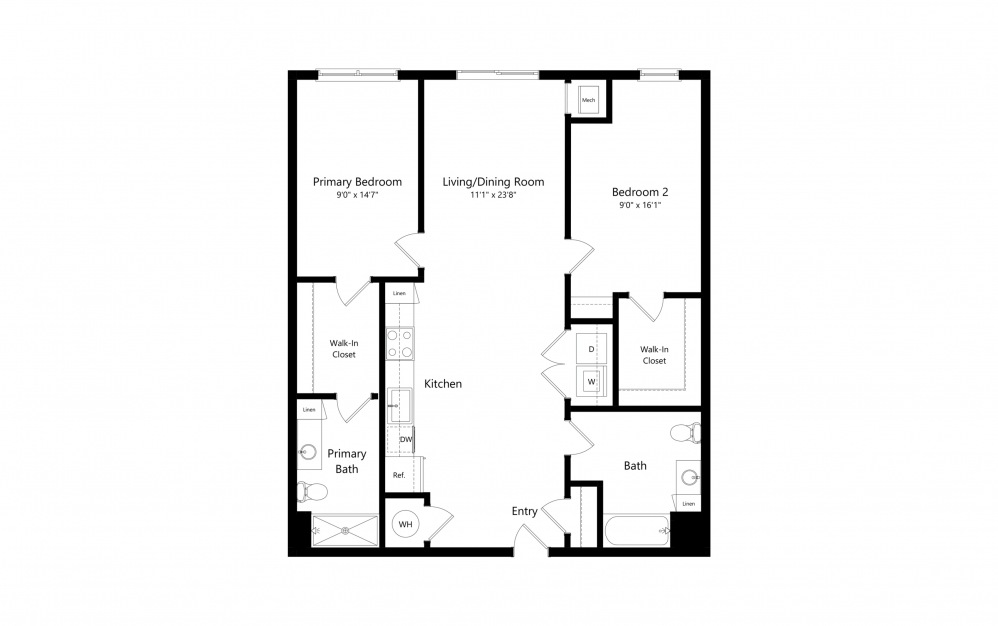 C4-A - 2 bedroom floorplan layout with 2 baths and 1083 square feet.