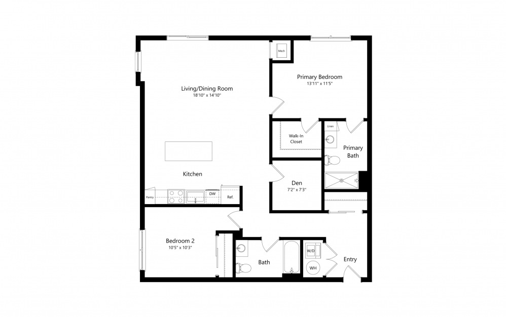 C5 - 2 bedroom floorplan layout with 2 baths and 1173 square feet.