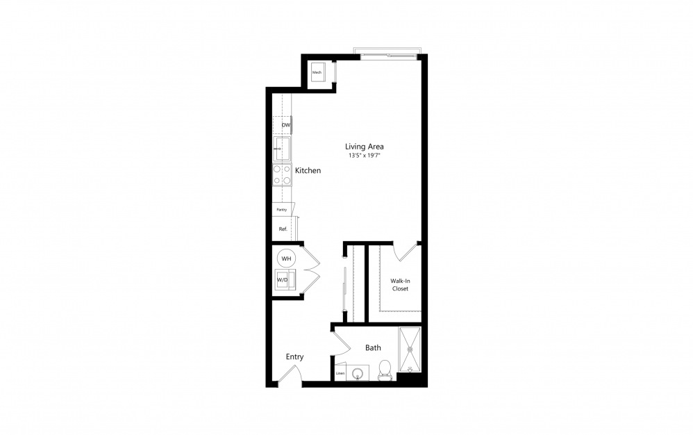 S3 - Studio floorplan layout with 1 bathroom and 575 square feet