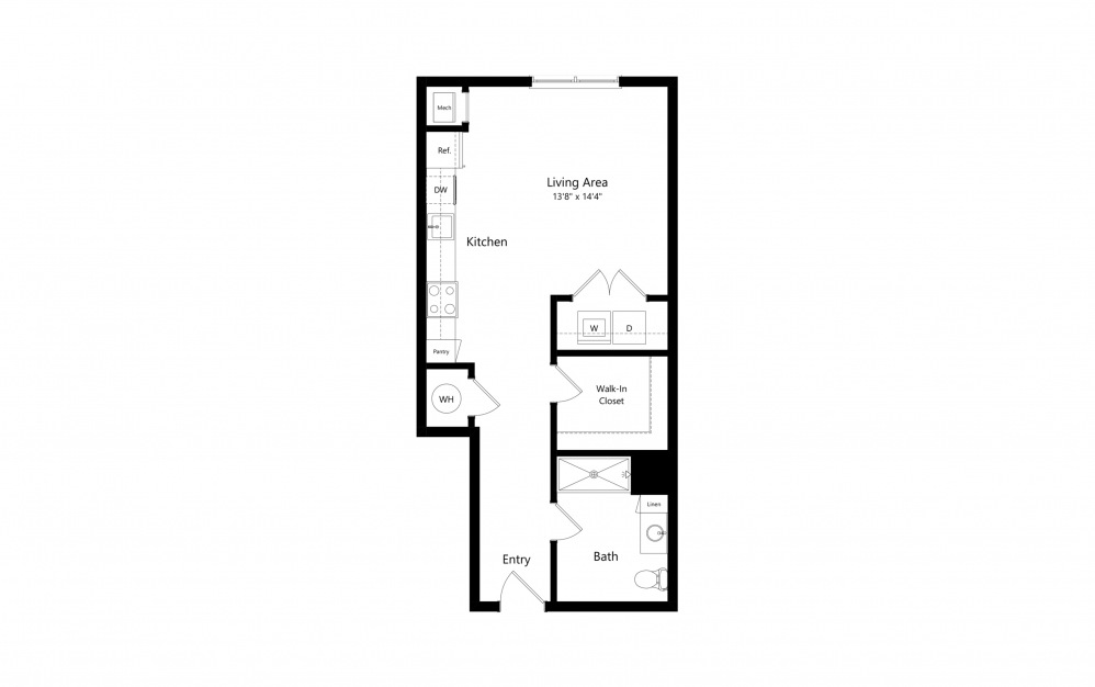 S4 - Studio floorplan layout with 1 bathroom and 565 square feet