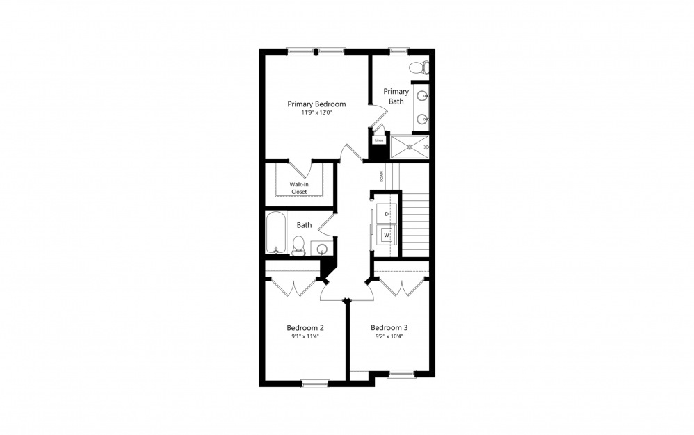 T1 - 3 bedroom floorplan layout with 2.5 baths and 1940 square feet. (Floor 3)